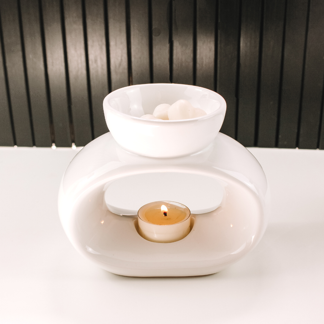 Roma Gloss White Ceramic Tealight Wax Burner Uno Lusso