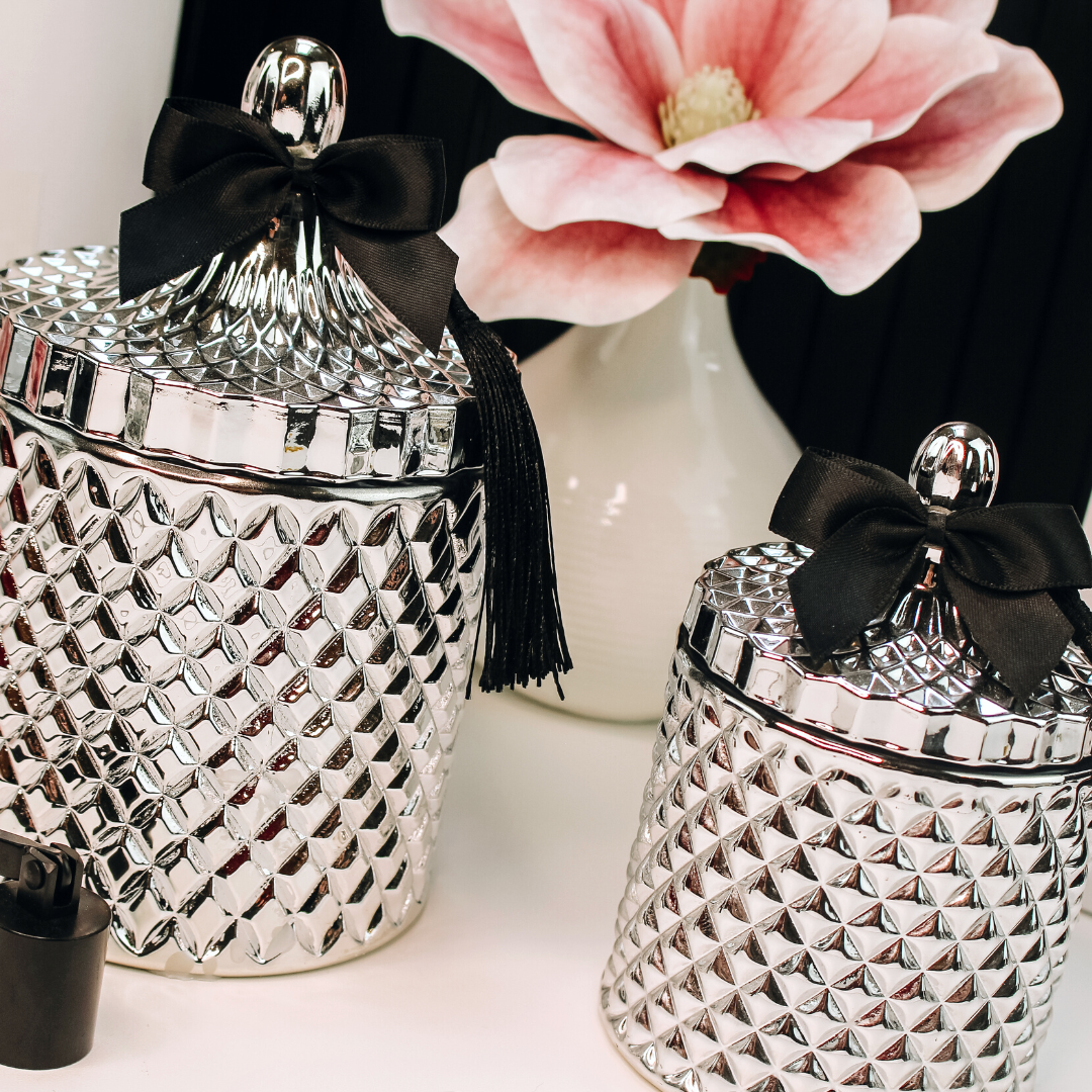 Silver Venetian lidded candle jars