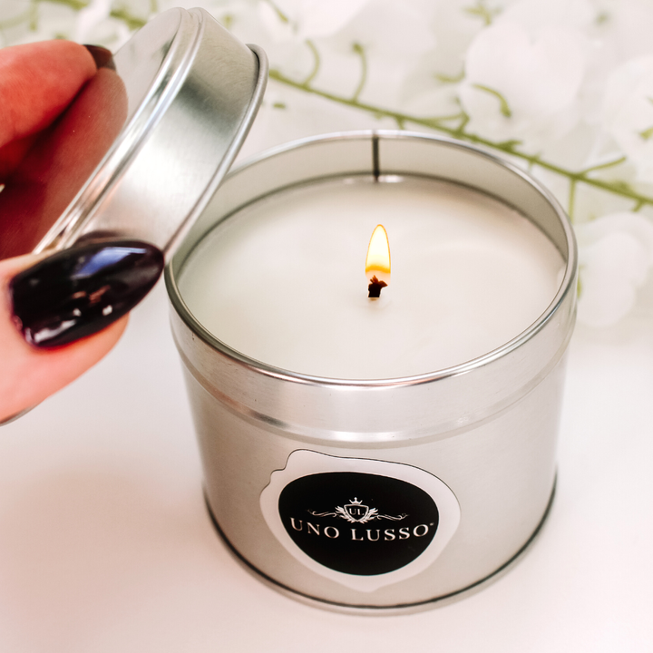 Clean fresh bellissimo silver candle tin