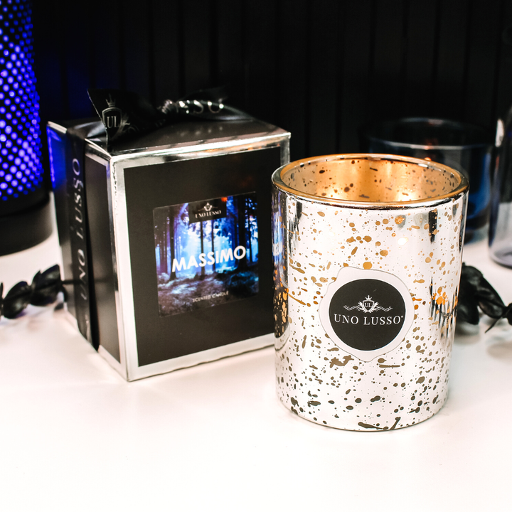 Silver shimmer candle by Uno Lusso