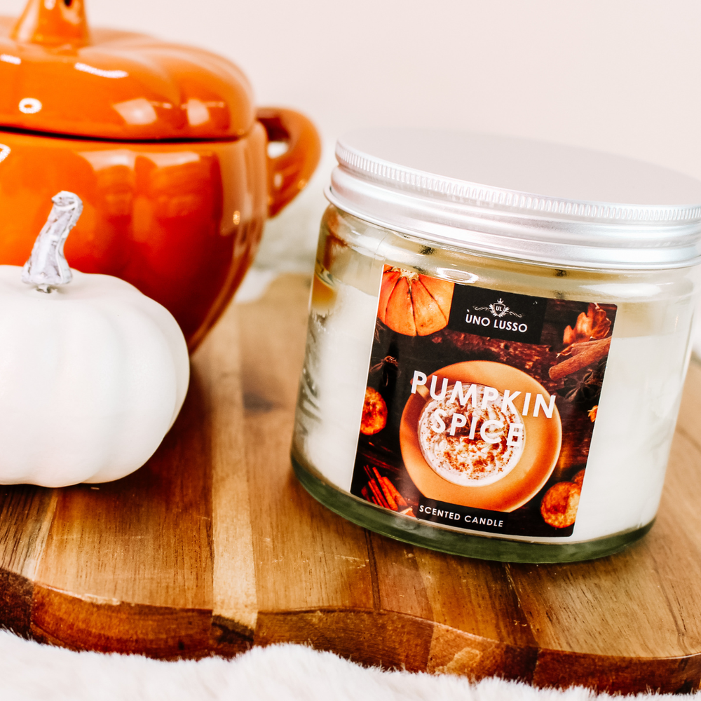 Pumpkin Spice Clear Glass Candle with silver lid