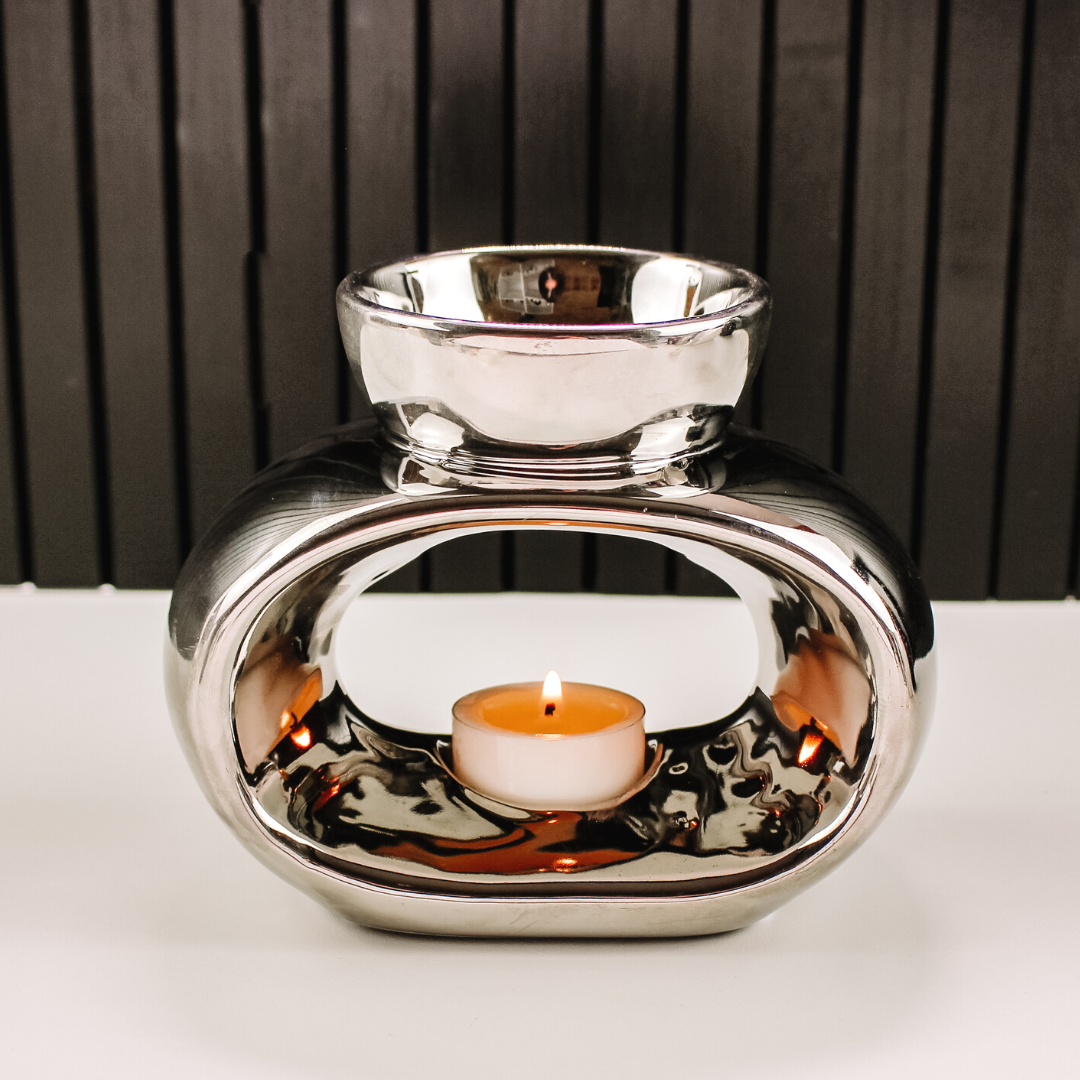 Roma Silver Ceramic Tealight Wax Burner Uno Lusso