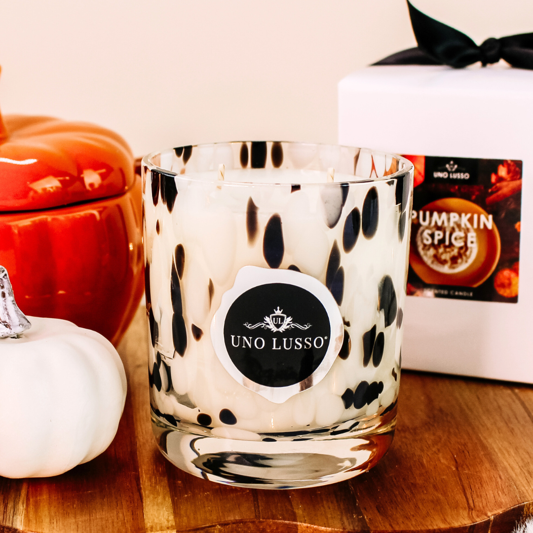 Cream, Black and Mocha glass candle jar - Pumpkin Spice